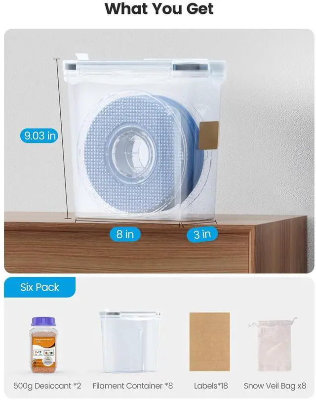 Alt view image 6 of 7 - Filament Storage Box - 8 Pack Filament Container for 3D Printing Sealing and Protection - Portable Storage Box with Desiccants&Label for Home&Office,Water-Proof and Dust-Proof 4.0L