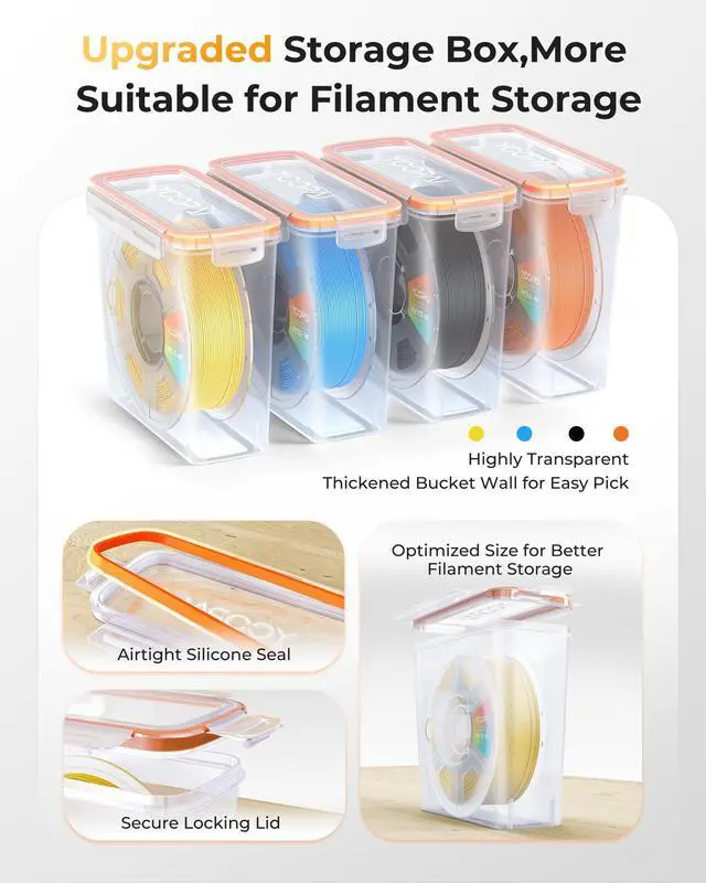 Alt view image 2 of 7 - Pro Filament Storage Box Precision-Fit Airtight Container for Single 1KG Spools, Flat-Lid Design for Stable Stacking, Premium Desiccant Moisture Control, 3D Printer Filament Storage 4 Pack