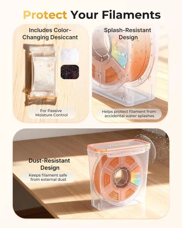 Alt view image 3 of 7 - Pro Filament Storage Box Precision-Fit Airtight Container for Single 1KG Spools, Flat-Lid Design for Stable Stacking, Premium Desiccant Moisture Control, 3D Printer Filament Storage 4 Pack