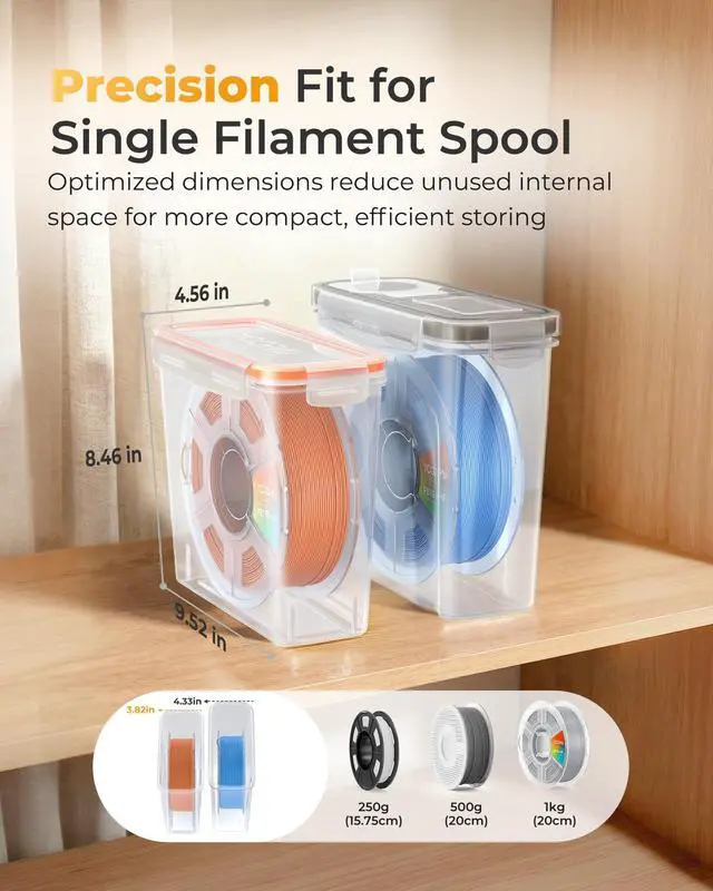 Alt view image 4 of 7 - Pro Filament Storage Box Precision-Fit Airtight Container for Single 1KG Spools, Flat-Lid Design for Stable Stacking, Premium Desiccant Moisture Control, 3D Printer Filament Storage 4 Pack