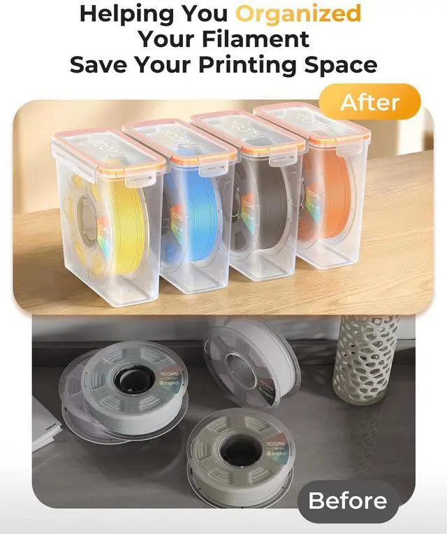Alt view image 6 of 7 - Pro Filament Storage Box Precision-Fit Airtight Container for Single 1KG Spools, Flat-Lid Design for Stable Stacking, Premium Desiccant Moisture Control, 3D Printer Filament Storage 4 Pack
