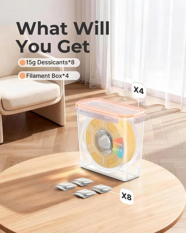 Alt view image 7 of 7 - Pro Filament Storage Box Precision-Fit Airtight Container for Single 1KG Spools, Flat-Lid Design for Stable Stacking, Premium Desiccant Moisture Control, 3D Printer Filament Storage 4 Pack