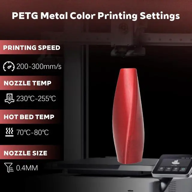 Alt view image 3 of 7 - Metal Wine Red PETG Filament 1.75mm High Intensity 3D Printer Filament, 1kg (2.2lbs) Spool Toughness Enhanced Metallic PETG 3D Printing Filament Beginner Friendly