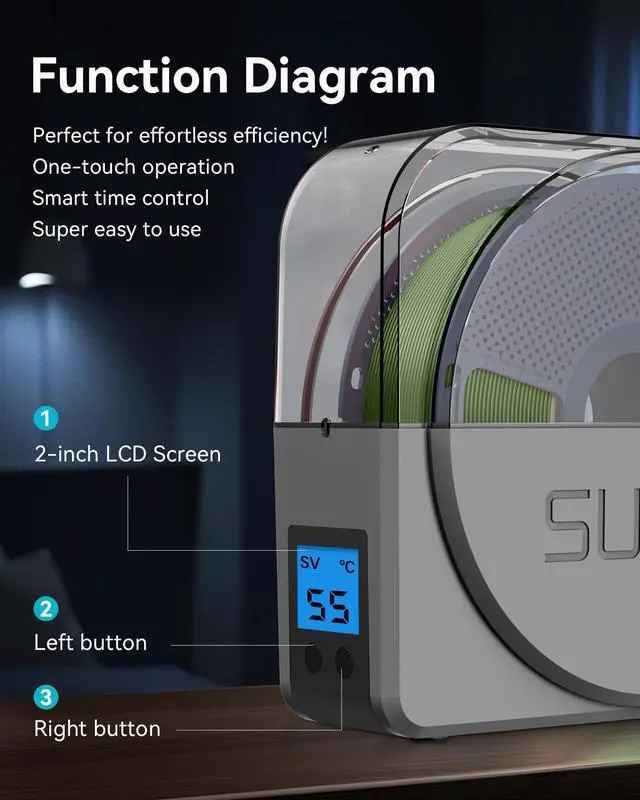 Alt view image 4 of 7 - Official Filament Dryer S1 Plus, Built-in Circulation Fan, Filament Dryer Box Storage Box for 3D Printer Filament 1.75 2.85 3.00, S1 Plus Grey