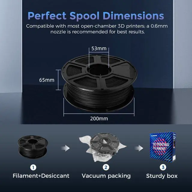Alt view image 7 of 7 - Carbon Fiber PETG Filament 1.75mm Black, Reinforced 3D Printer Filament 1kg, Lightweight & High-Strength PETG-CF Filament, Strong & Easy to Print
