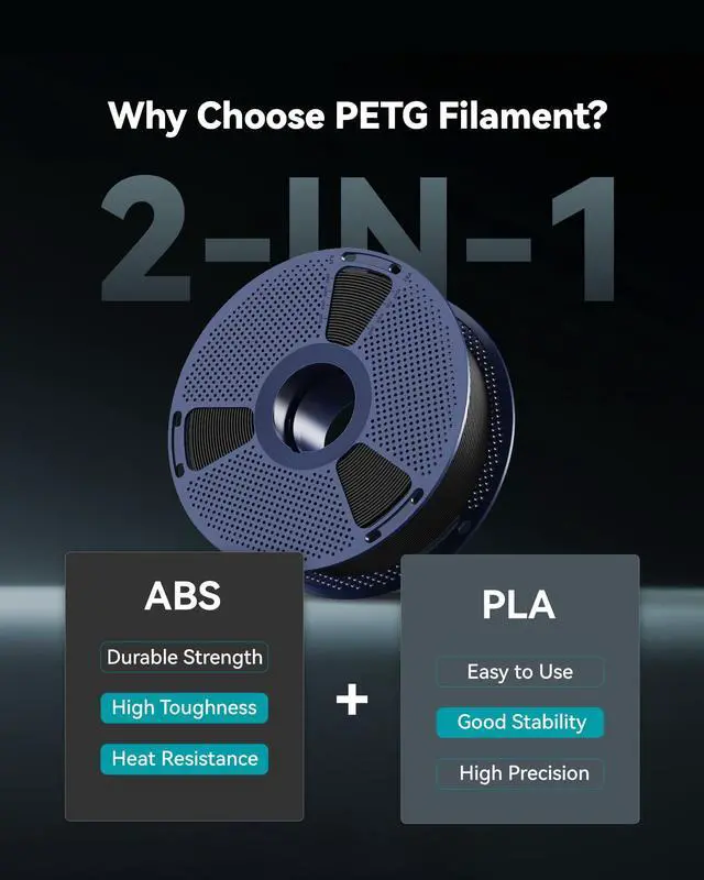 Alt view image 2 of 7 - PETG Filament 2KG, High Strength PETG 3D Printer Filament 1.75mm, Dimensional Accuracy +/- 0.02mm, 1KG Spool(2.2lbs), 2 Pack, Black+Black