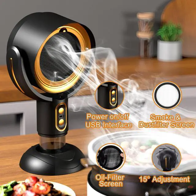 Alt view image 4 of 7 - PuffHide 2026 UpgradeSmoke Away Purifier Fan, Black & Gold Portable USB Rechargeable Tabletop Smoke Extractor, Adjustable Angle Filter for Indoor Smoking, Cooking, Office & Kitchen