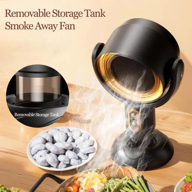 Alt view image 3 of 7 - PuffHide 2026 UpgradeSmoke Away Purifier Fan, Black & Gold Portable USB Rechargeable Tabletop Smoke Extractor, Adjustable Angle Filter for Indoor Smoking, Cooking, Office & Kitchen