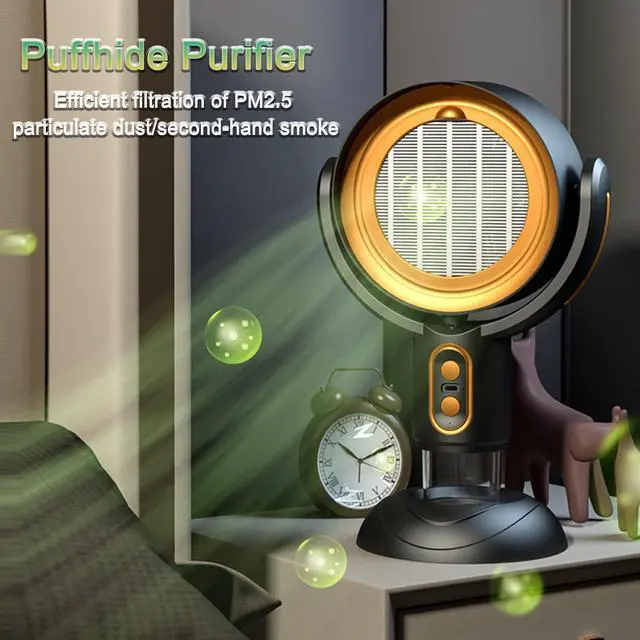Alt view image 5 of 7 - PuffHide 2026 UpgradeSmoke Away Purifier Fan, Black & Gold Portable USB Rechargeable Tabletop Smoke Extractor, Adjustable Angle Filter for Indoor Smoking, Cooking, Office & Kitchen