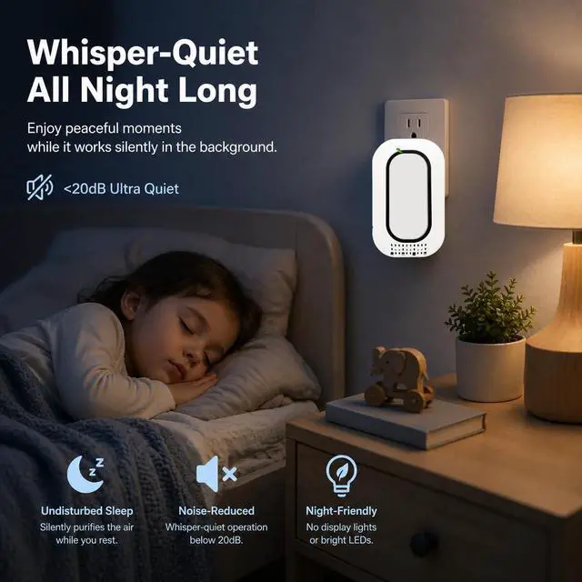 Alt view image 4 of 7 - 6Pack Negative Ion Air Purifier Plug in,Ionic Air Ionizer for Home Bedroom Office,Mini Air Purifier for Pets Smoke Dust,Ultra Quiet <20dB Low Energy 2W, Small Mini Air Freshener