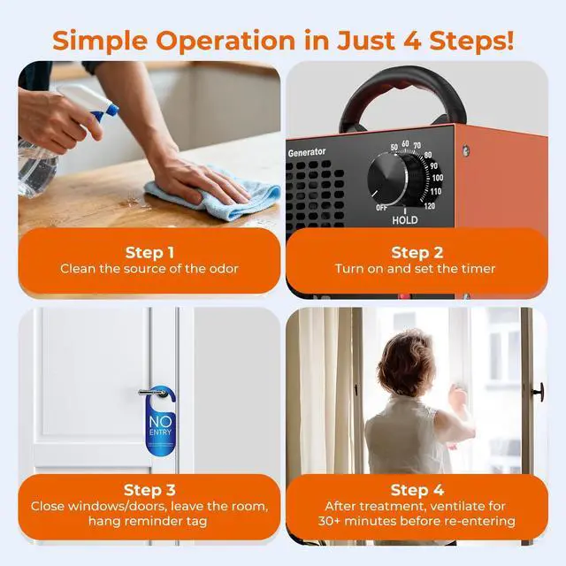 Alt view image 5 of 7 - Ozone Generator 160,000mg/H with Temp/Humidity Display - 120 Min Timer O3 Ionizer Air Purifier for Large Spaces (5000 Sq.Ft) - Upgraded Ozone Machine for Cars, Homes, Hotels, Kitchens & Pet Areas