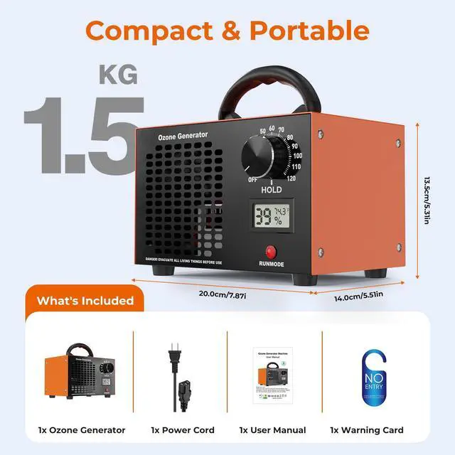 Alt view image 7 of 7 - Ozone Generator 160,000mg/H with Temp/Humidity Display - 120 Min Timer O3 Ionizer Air Purifier for Large Spaces (5000 Sq.Ft) - Upgraded Ozone Machine for Cars, Homes, Hotels, Kitchens & Pet Areas
