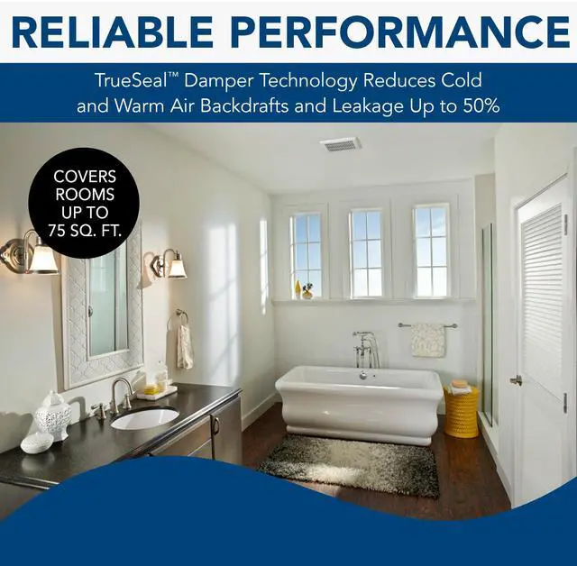 Alt view image 3 of 6 - A80 Ventilation Fan with Roomside Installation, 80 CFM, 2.0 Sones White