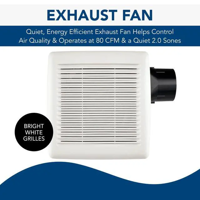Alt view image 2 of 6 - A80 Ventilation Fan with Roomside Installation, 80 CFM, 2.0 Sones White