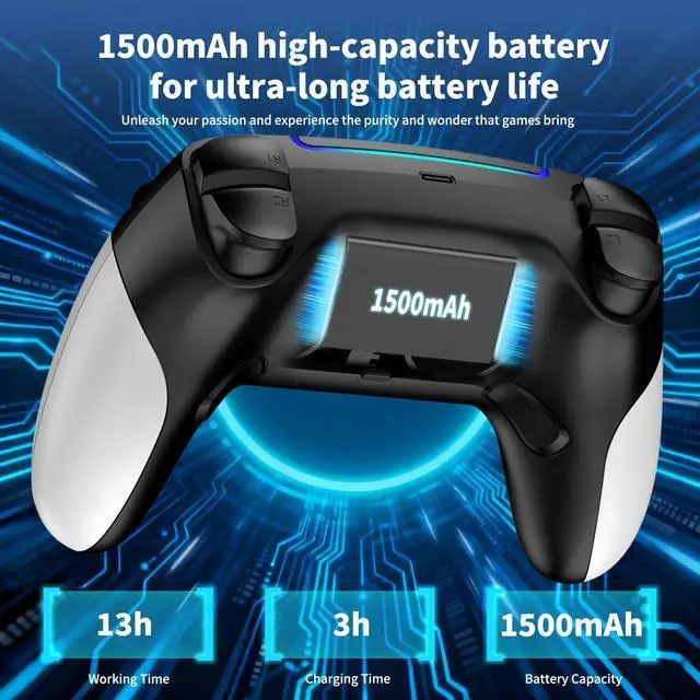 Alt view image 5 of 7 - Wireless Controller for PS5 with RGB LED,TURBO, Dual Vibration, 6 Axis Gyro Sensor, Touchpad, Ergonomic for Playstation 5 Controller, Compatible with PlayStation 5/PC/Mac, Anti-Slip Black and White