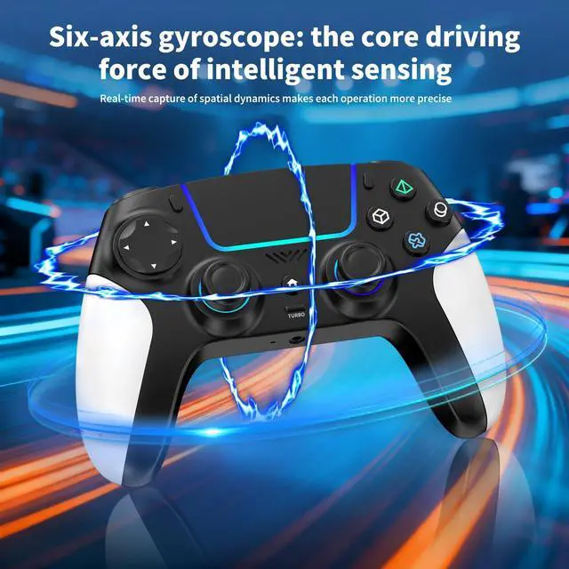 Alt view image 6 of 7 - Wireless Controller for PS5 with RGB LED,TURBO, Dual Vibration, 6 Axis Gyro Sensor, Touchpad, Ergonomic for Playstation 5 Controller, Compatible with PlayStation 5/PC/Mac, Anti-Slip Black and White