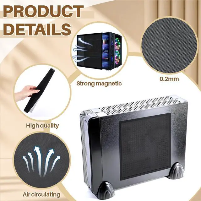 Alt view image 3 of 7 - 2 Pcs 300×400mm DIY PC Case Dust Filter Nylon 80 Mesh PC Fan Mesh Filter Floor Vent Cover Dustproof Cover with Magnetic Strip for Computer Chassis Speaker and More(Black)