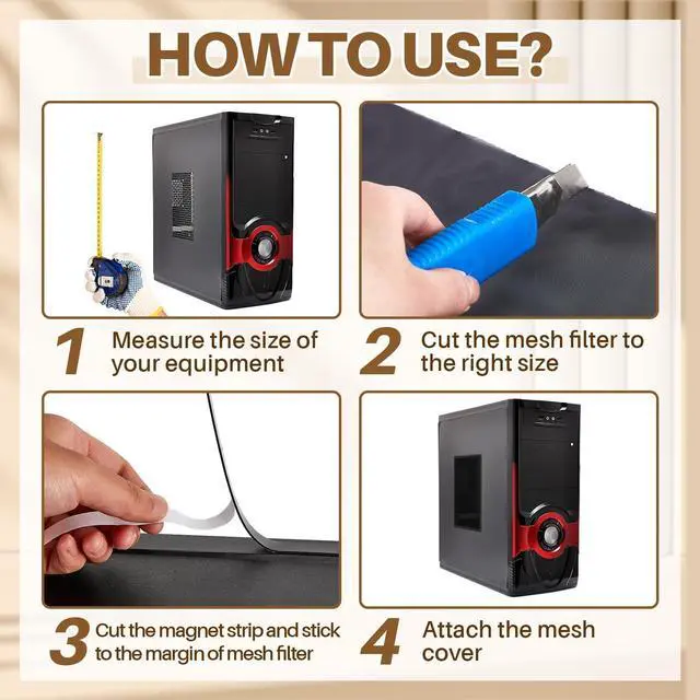Alt view image 4 of 7 - 2 Pcs 300×400mm DIY PC Case Dust Filter Nylon 80 Mesh PC Fan Mesh Filter Floor Vent Cover Dustproof Cover with Magnetic Strip for Computer Chassis Speaker and More(Black)
