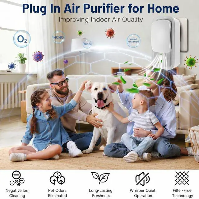 Alt view image 2 of 7 - Plug In Air Ionizers - 2 Pack Quiet Negative Ion Air Purifier, Air Fresheners for Home, Bedroom, Office, Kitchen - Portable Air Purifiers Portable Odor Eliminator for Smoke, Dust, Pet Smell