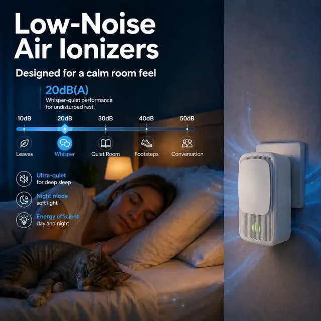 Alt view image 6 of 7 - Plug In Air Ionizers - 2 Pack Quiet Negative Ion Air Purifier, Air Fresheners for Home, Bedroom, Office, Kitchen - Portable Air Purifiers Portable Odor Eliminator for Smoke, Dust, Pet Smell