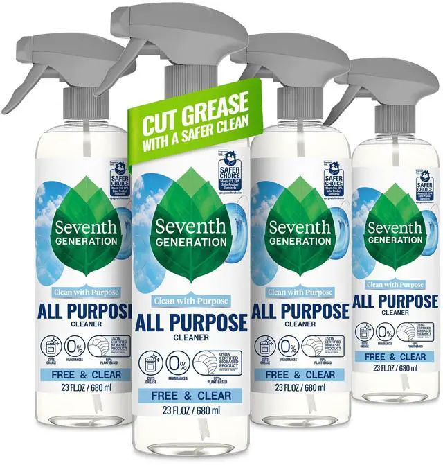 Main image of All Purpose Cleaner, Free & Clear, 23 oz, Pack of 4, Plant-Based Cleaning Spray, Cuts Grease & Grime, No Fragrance or VOCs, Safe for Kids & Pets, Works on Glass, Sealed Wood & More