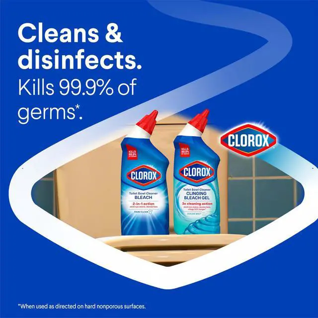 Alt view image 3 of 7 - Toilet Bowl Cleaner with Bleach, Rain Clean Scent, Kills 99.9% of Germs, Removes Toilet Rings and Mold Stains, 24 fl oz, Pack of 12