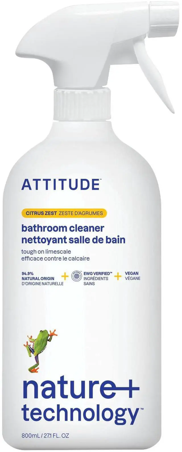 Main image of Bathroom Cleaner Spray, EWG Verified, Plant-Based & Vegan, Safe for Bathroom Surfaces, Tiles, Tubs, Shower Walls, and Grout, Citrus Zest Scent, 27.1 Fl Oz