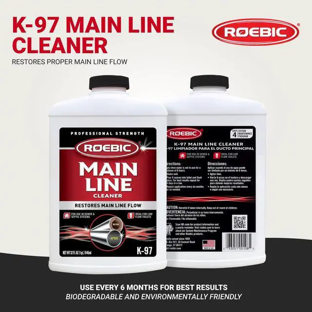 Alt view image 2 of 6 - K-97 Liquid Main Line Cleaner with Bacteria Enzymes, Eliminates Organic Buildup in Sewer/Septic System and Protects from Clogs, Safe for Bathroom Toilet, 32 fl oz