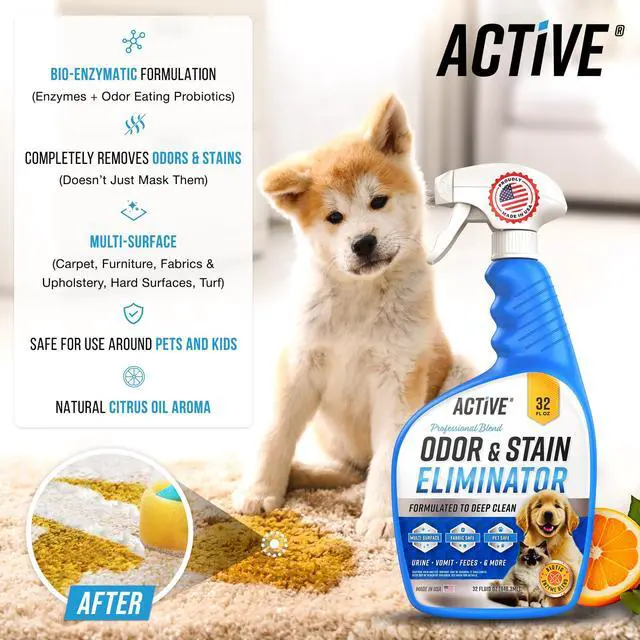 Alt view image 2 of 6 - Pet Odor and Stain Eliminator - 32 oz Enzyme Cleaner for Dog & Cat Urine, Stain Remover Spray for Carpet, Upholstery, Hardwood, Spot Cleaning, Deodorizer for Dogs Cats Pets - Natural Citrus Oil