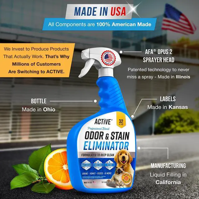 Alt view image 6 of 6 - Pet Odor and Stain Eliminator - 32 oz Enzyme Cleaner for Dog & Cat Urine, Stain Remover Spray for Carpet, Upholstery, Hardwood, Spot Cleaning, Deodorizer for Dogs Cats Pets - Natural Citrus Oil
