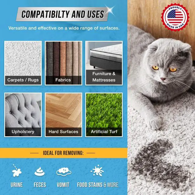 Alt view image 4 of 6 - Pet Odor and Stain Eliminator - 32 oz Enzyme Cleaner for Dog & Cat Urine, Stain Remover Spray for Carpet, Upholstery, Hardwood, Spot Cleaning, Deodorizer for Dogs Cats Pets - Natural Citrus Oil