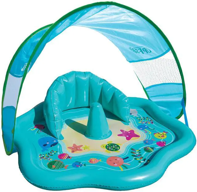 Alt view image 6 of 6 - Baby Splash Play Mat with Adjustable Canopy Inflatable Play Pool for Babies & Infants with Backrest Includes Baby Water Toy Rings