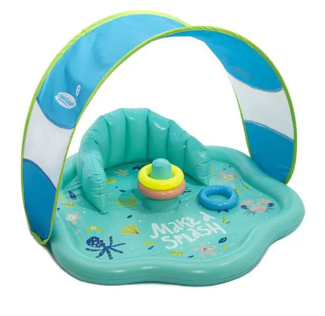 Main image of Baby Splash Play Mat with Adjustable Canopy Inflatable Play Pool for Babies & Infants with Backrest Includes Baby Water Toy Rings