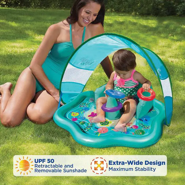 Alt view image 4 of 6 - Baby Splash Play Mat with Adjustable Canopy Inflatable Play Pool for Babies & Infants with Backrest Includes Baby Water Toy Rings