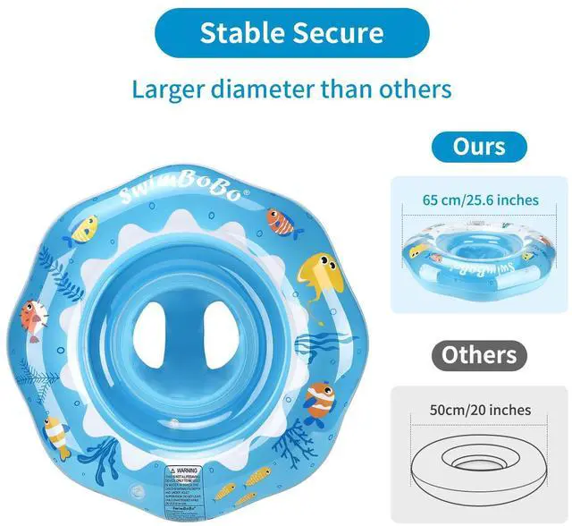 Alt view image 2 of 6 - Inflatable Baby Swimming Float with Safety Seat Fun Swimming Pool Toys for Age 6-36 Months Toddler(Blue Oecan)