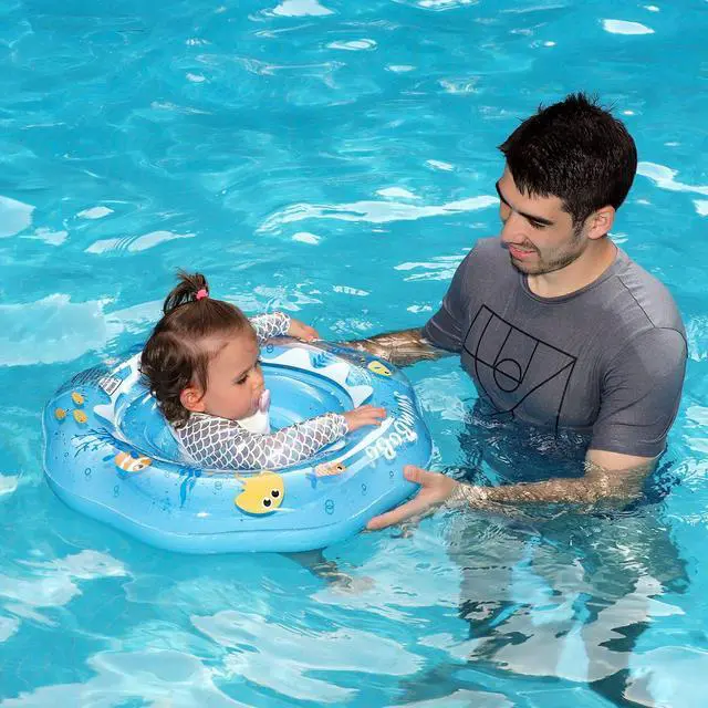 Alt view image 3 of 6 - Inflatable Baby Swimming Float with Safety Seat Fun Swimming Pool Toys for Age 6-36 Months Toddler(Blue Oecan)