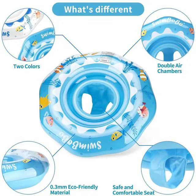 Alt view image 4 of 6 - Inflatable Baby Swimming Float with Safety Seat Fun Swimming Pool Toys for Age 6-36 Months Toddler(Blue Oecan)