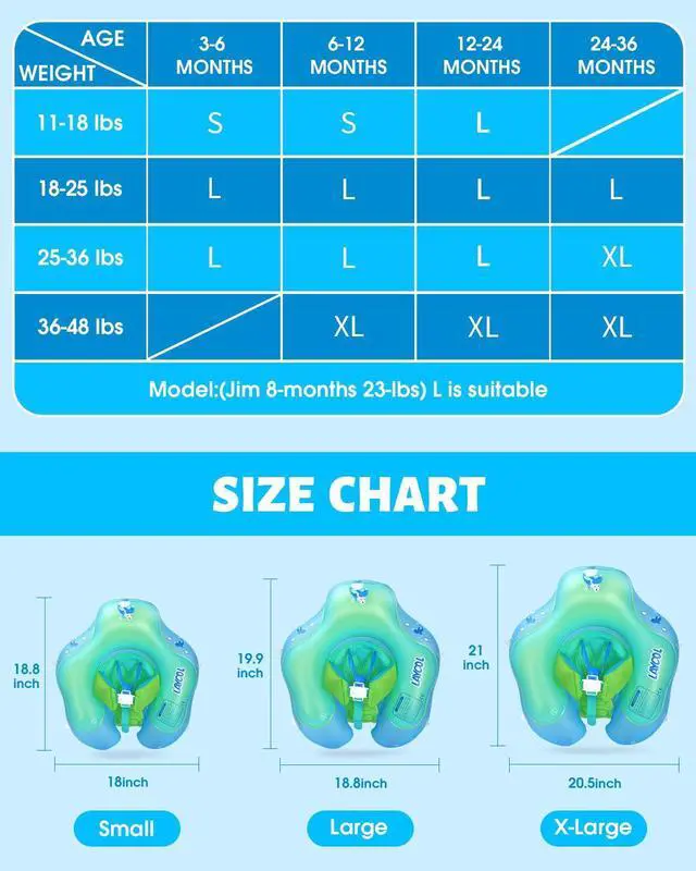 Alt view image 3 of 7 - Baby Pool Float with Canopy UPF50+, 5 Point Safety Buckle No Flip Over, Inflatable Toddler Floaties Infant Pool Floats with Double Air Chambers, Baby Beach Essentials/Traval for 3-36M Blue L