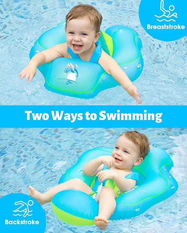 Alt view image 6 of 7 - Baby Pool Float with Canopy UPF50+, 5 Point Safety Buckle No Flip Over, Inflatable Toddler Floaties Infant Pool Floats with Double Air Chambers, Baby Beach Essentials/Traval for 3-36M Blue L