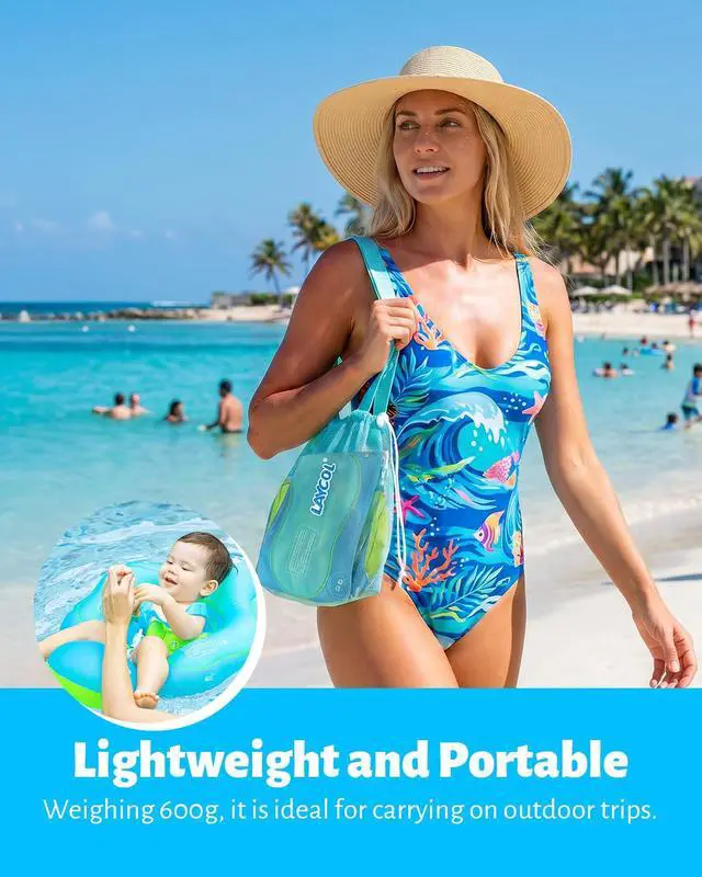 Alt view image 7 of 7 - Baby Pool Float with Canopy UPF50+, 5 Point Safety Buckle No Flip Over, Inflatable Toddler Floaties Infant Pool Floats with Double Air Chambers, Baby Beach Essentials/Traval for 3-36M Blue L