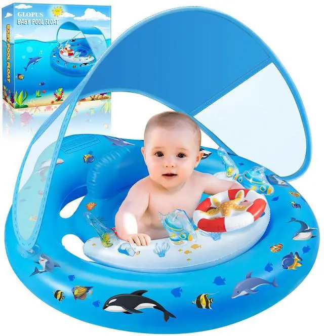 Main image of Baby Pool Float with Canopy UPF50+ Sun Protection, Inflatable Kids Pool Floats with Toy Play Console for Baby 6-36 Months, Infant Swimming Float with Adjustable Safety Seat for Boys Girls