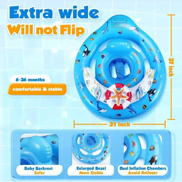 Alt view image 5 of 6 - Baby Pool Float with Canopy UPF50+ Sun Protection, Inflatable Kids Pool Floats with Toy Play Console for Baby 6-36 Months, Infant Swimming Float with Adjustable Safety Seat for Boys Girls