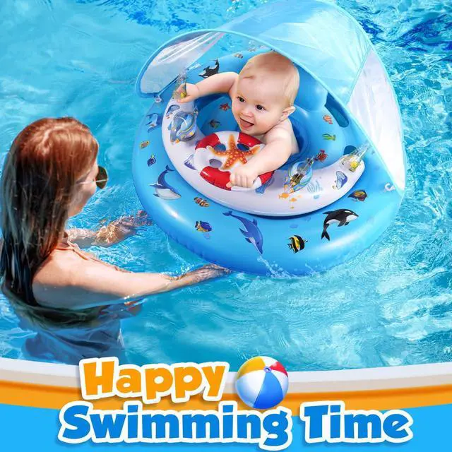 Alt view image 6 of 6 - Baby Pool Float with Canopy UPF50+ Sun Protection, Inflatable Kids Pool Floats with Toy Play Console for Baby 6-36 Months, Infant Swimming Float with Adjustable Safety Seat for Boys Girls