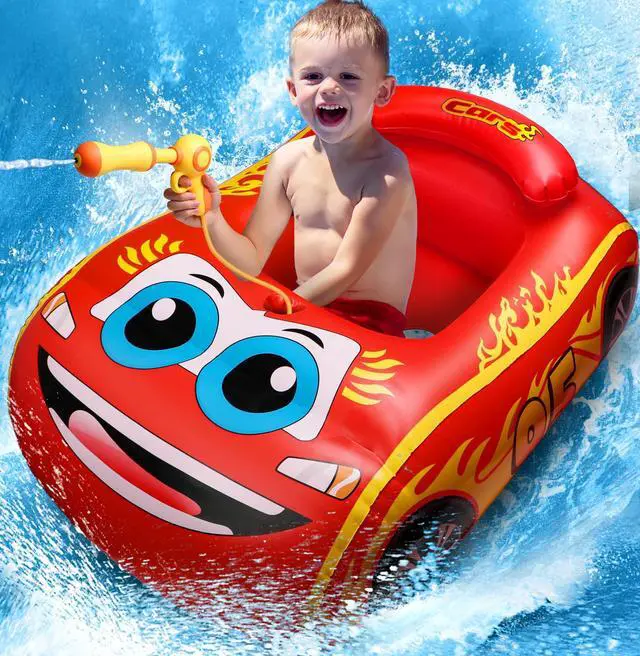 Main image of Kids Pool Float with Water Gun - Inflatable Ride-on Swimming Toy for Boys Aged 3-8, Summer Fun (Red)