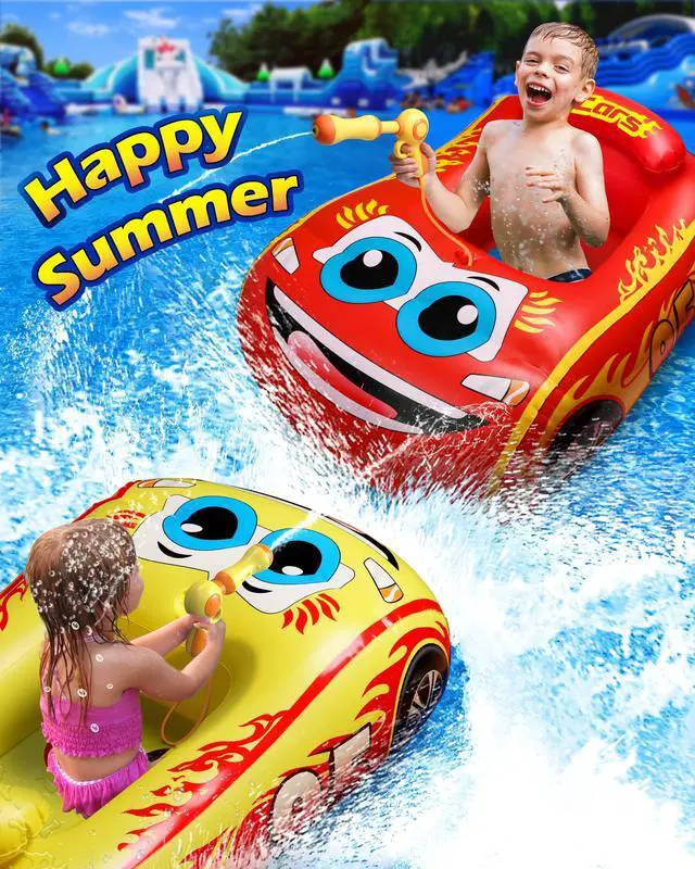 Alt view image 2 of 7 - Kids Pool Float with Water Gun - Inflatable Ride-on Swimming Toy for Boys Aged 3-8, Summer Fun (Red)