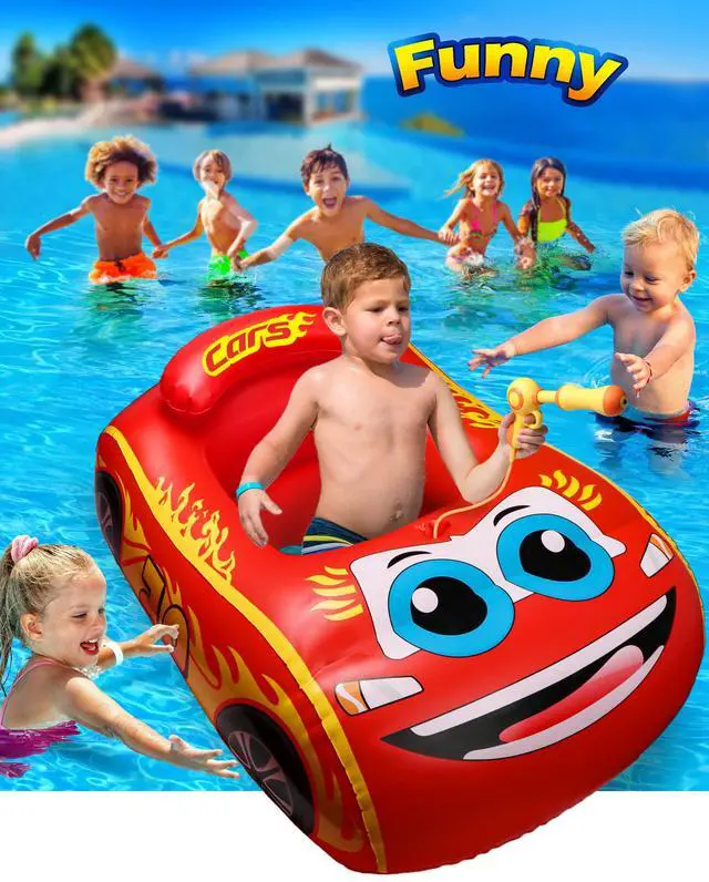 Alt view image 6 of 7 - Kids Pool Float with Water Gun - Inflatable Ride-on Swimming Toy for Boys Aged 3-8, Summer Fun (Red)