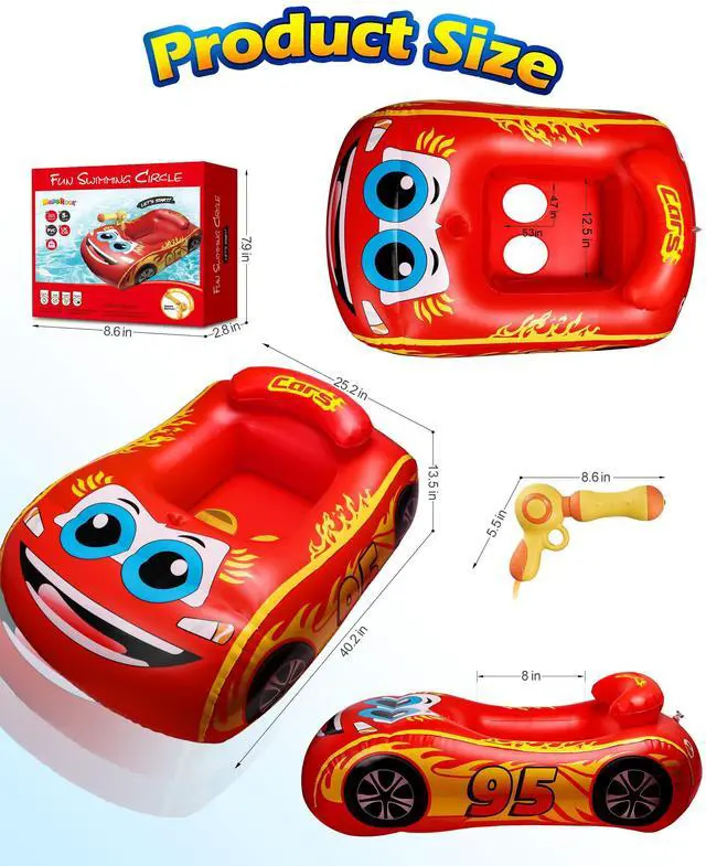 Alt view image 7 of 7 - Kids Pool Float with Water Gun - Inflatable Ride-on Swimming Toy for Boys Aged 3-8, Summer Fun (Red)