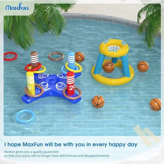 Alt view image 6 of 7 - Pool Toys Games Set, Inflatable Cross Ring Toss Games, Floating Pool Basketball Hoop, Inflatable Cactus Pool Floats for Kids Teens Adults Swimming Water Toys (3-Piece Set)