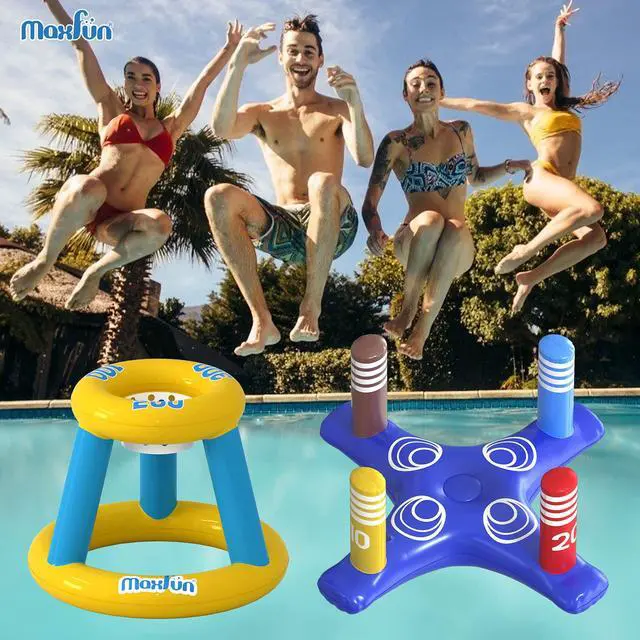 Alt view image 7 of 7 - Pool Toys Games Set, Inflatable Cross Ring Toss Games, Floating Pool Basketball Hoop, Inflatable Cactus Pool Floats for Kids Teens Adults Swimming Water Toys (3-Piece Set)