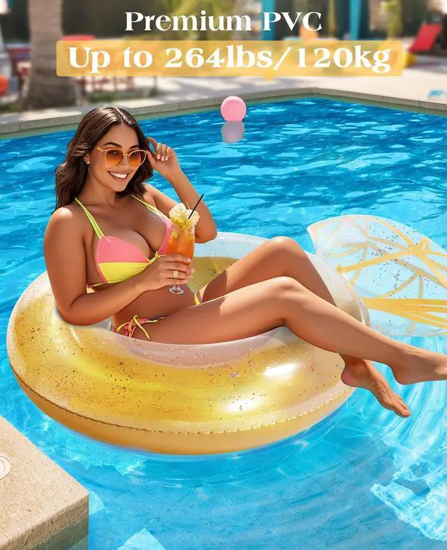 Alt view image 2 of 7 - Pool Floats, Inflatable Diamond Ring Pool Float, Large Engagement Ring Floatie for Bachelorette Party, Swim Tube River Lake Wedding Bride Stagette Decor Fun Toy Raft for Adults,Yellow